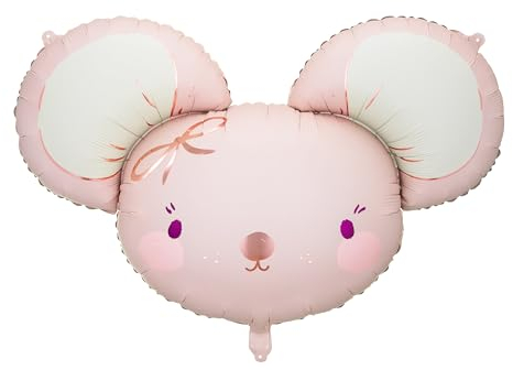 PartyDeco Folienballon Maus 75x46cm - XXL Ballon für Helium oder Luft - Luftballon zur Geburt Babyparty Baby Shower Mädchen Geburtstag - Folienluftballon als Geburtstagsdeko - Hellrosa