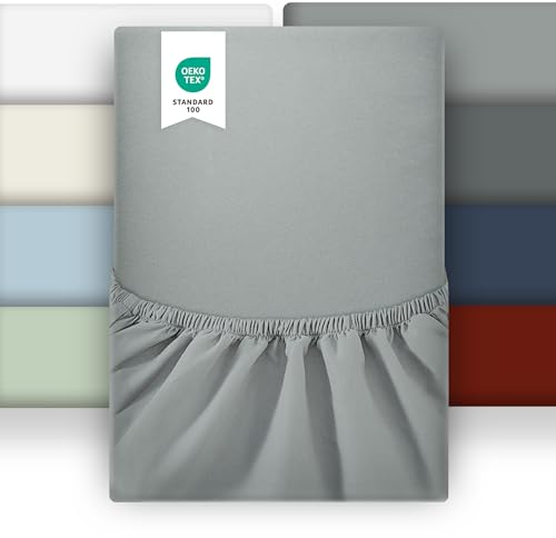 puredown 2er Set Spannbettlaken 100x200cm Mikrofaser Bettlaken für Matratzen bis zu 25-30cm, Angenehm Atmungsaktive Spannbetttücher Bettwäsche,Oeko-Tex, Hellgrau