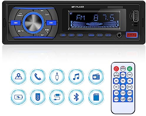 Autoradio 1 DIN Bluetooth Autoradio mit Bluetooth Freisprecheinrichtung FM Radio/USB/TF/AUX IN/RCA/40 EQ/7 Farben/App lokalisiert den MP3-Player des Autos mit Fernbedienung Empfänger Schnellladung