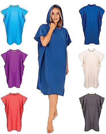 Gräfenstayn Poncho de Baño Premium con Botones - Öekotex 100 - Cambiador Señoras y Hombres - Poncho Surf Playa - Poncho Toalla Adultos - Cambiador - Capa de Baño Microfibra (S-M Azul Oscuro)