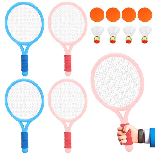 SUNOYA Kinder Tennisschläger: 4 Stück Spielzeug Tennisschläger Und Federball Set, Für Outdoor Indoor Sport, Mit Tragetasche (Orange)
