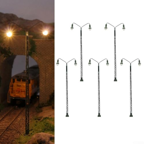 Sileduove 5 Stück Modelleisenbahn-Lichter, Gittermast-Lichtspur, H0, LED-Licht-Layout Modellbahn Laternenpfahl Minigartendekor Spur Straßenlaternen Lampen