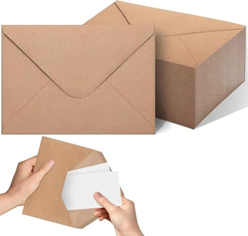 50 Stücke Braun Briefumschläge,Nassklebung Umschläge,Vintage kraftpapier Kuvert Briefumschläge,Kraftpapier-Umschläge Naturklebeumschläge für Grußkarten und Einladunge