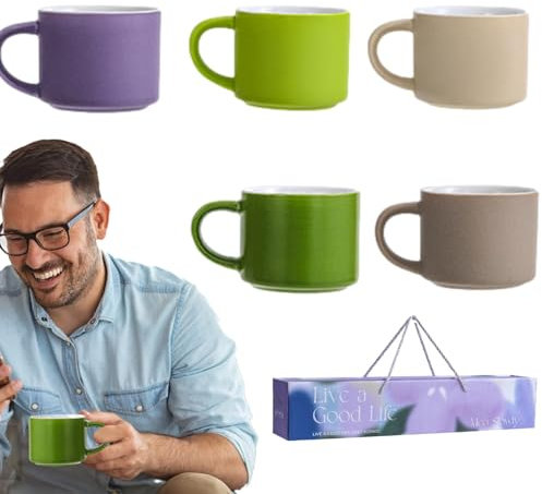 Lot de 5 tasses à café modernes de couleur mate avec poignée pour thé, latte, cappuccino, lait, cacao