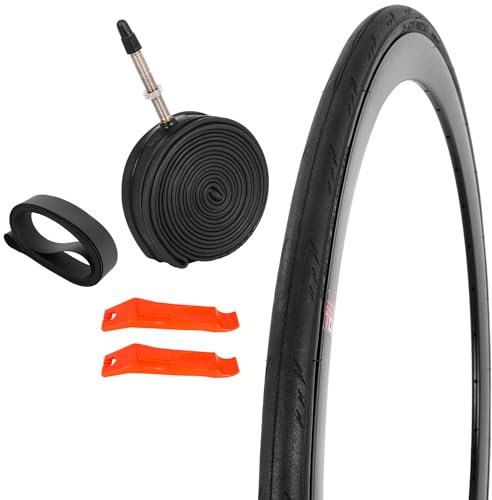 JIAYAN 700 x 25c Rennrad-Reifen mit Schlauch und Reifenhebern, faltbare Ersatzreifen mit Reifeneinlagen für Stadt, Straße, Touren