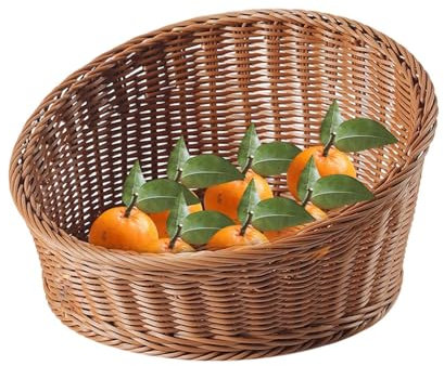 Dtaigou Cesta de exhibición de pan, cesta de mimbre para cocina, pan, frutas, restaurante, panadería, soporte para alimentos, bandeja organizadora para aperitivos, galletas, dulces