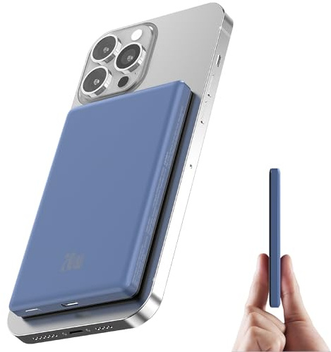 2025 Ultra Slim Power bank iPhone for Magsafe, 20W Super Fast Charging Powerbank Wireless Magnetic Portable Charger,USB C in&Out PD 3.0 Phone Battery Pack for iPhone 16/15/14/13/12 Mini Plus Pro,Blue