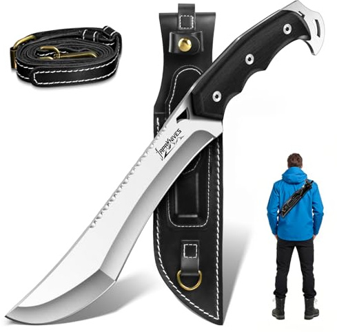 Japaknives Outdoor Sopravvivenza Coltello Full Tang Affilato con Cinghia posteriore Fodero 5mm di spessore Lama fissa per Campeggio Giardinaggio Regali di alta qualità per uomini