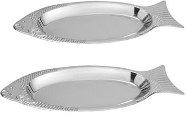 2 st fisktallrik kextallrik keramiska stekpannor fiskformad tallrik japansk sushitallrik matlagningsskål metall desserttallrik metalltallrik dekor fiskrätt oval rostfritt stål mat, silver