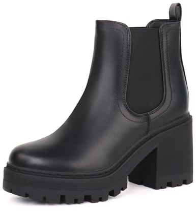 JABASIC Stivali Chelsea per donne con plateau, scarpe classiche con tacco (42,Nero)