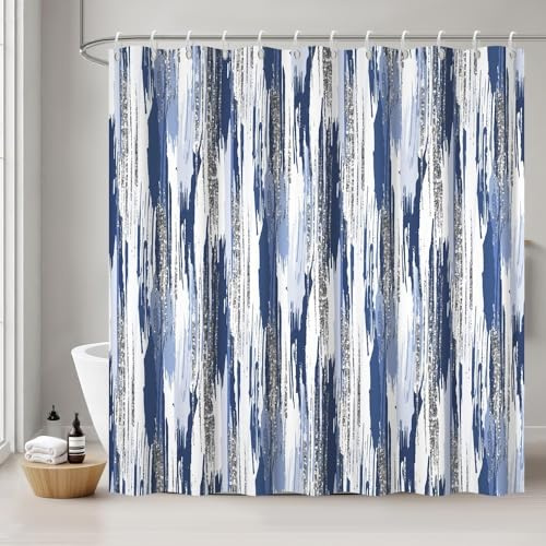 Uiiooazy Duschvorhang 180x180cm, Duschvorhang Anti Schimmel Blau Marine Malerei Grau Motiv Aquarell Duschvorhänge Stoff Waschbar Wasserdicht Polyester Bad Vorhang mit 12 Haken für Badezimmer