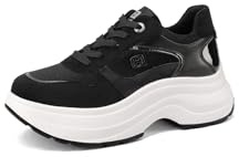 QUEEN HELENA Zapatillas deportivas de plataforma cómodas para mujer X33-35, Negro , 38 EU