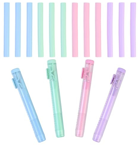 4 Pièces Gomme Stylo Mécanique Gomme Retractable avec 12 Recharges de Gomme de Rechange pour Enfant, Artistes, Dessin, Peinture, Fournitures pour l'École, La Maison