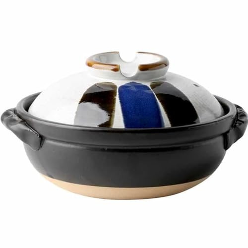 Casseruola giapponese in ceramica for stufato, pentola rotonda in terracotta con coperchio, pentola in ceramica, casseruola, casseruola nera, for zuppa di riso stufato(3l)
