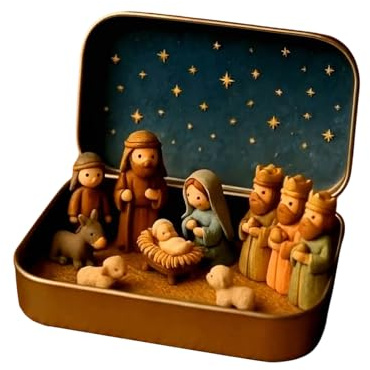 Belén En Caja De Hojalata - 13x2,5x8cm Figuras Belén En Caja De Lata Mini, Juego De Beléns En Miniatura, Sagrada Familia Figuras Navideñas En Cajas De Hojalata, Regalo Para Amigos Escritorio Estante