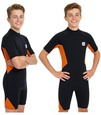 Summshall 2 mm våtdräkt för barn, ungdomar termisk baddräkt för simning dykning surfing, värmande kort våtdräkt flickor pojkar, UV-skydd och ultra stretchig