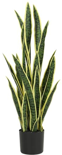 Outsunny Sanseveria Artificiale in Vaso, Pianta Finta da Esterno e Interno con 21 Foglie Modellabili, per Giardino, Ufficio, Soggiorno, Ø20x90 cm
