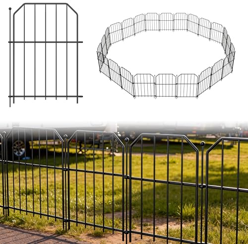 XMTECH Valla metálica decorativa, 25 unidades, 40 x 28 cm, color negro, valla para jardín, perros y conejos, parterres, balcón, camping, valla de jardín móvil - tipo C