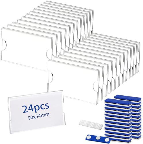 24 placas Chapas Personalizadas Magnéticas magnéticas para nombre | 90 x 54 mm Identificadores Personales de Acrílico Transparente con Imán Fuerte para Ropa, Oficina y Eventos