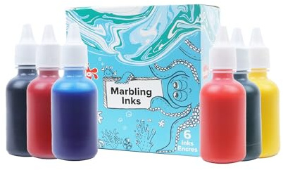 Scola Marbling Ink, 6 Assorted Colours, 25ml Bottles, Marbled Patterns, School Supplies, Art and Children's Craft Projects, for Kids