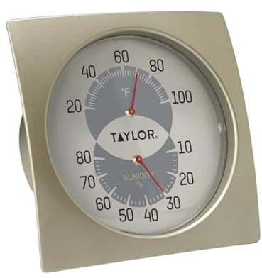 Taylor Indoor Hygrometer Weather Resistant Humidiguide/Thermometer, Indoor Temperature and Humidity, Silver
