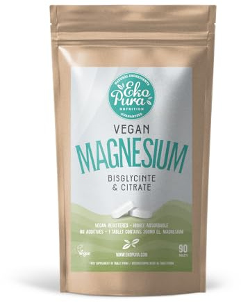 Ekopura Vegan Magnésium Bisglycinate/Citrate 350 mg par Dose 90 Comprimés par Paquet