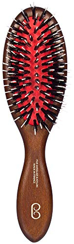 L'Artisan Brossier - Brosse à Cheveux Pneumatique Chardon en Hêtre Massif - Brosse Traditionnelle Petit Format, Pur Poils de Sanglier et Picots Nylon - Fabrication Française Noir Ebene