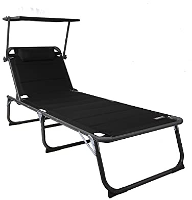 Homecall Sonnenliege mit Dach, schnell trocknender Schaumstoff, XXL, 200 x 70 cm - (Schwarz)