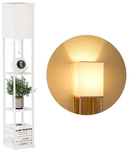 SUNMORY Lampada da Terra con Ripiani, 3 Temperature di Colore, Lampade da Terra Inclusa Lampadina LED E27, Lampade da Terra per Soggiorno, Camera da Letto, Studio e Ufficio, Lampada da Terra Bianca