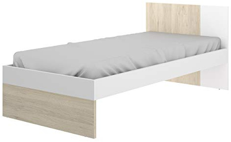 DEKIT GRUPO RIMOBEL DINA - Cama juvenil individual con cabezal bicolor 190x90 - Blanco / Natural - 79x97x196 cm
