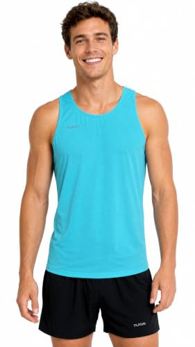 TLRUN Men's Running Tank Top Ultra Lightweight Marathon Singlet Shirts Dry Fit Workout Sleeveless T-Shirts(Large Light Blue)