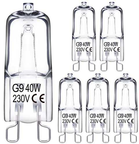 Lampadine alogene G9, lampadine alogene a capsula trasparente da 40 W dimmerabili, lampadine G9 bianco caldo per lampadari, pendenti, luci per armadietti, luci paesaggistiche (confezione da 6)