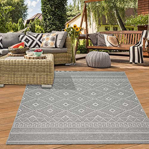 Teppich-Traum In- & Outdoor Teppich Sisal Optik Küche Wohnzimmer Terrasse Balkon Rauten Zickzack Muster graufarben Größe 140x200 cm