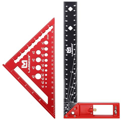LARMEIL Rafter Square 7 Inch and Framing Square 12 Inch Carpenter Square Set, Woodworking Square Tool, Aluminum Squares Metal Ruler for Woodworking