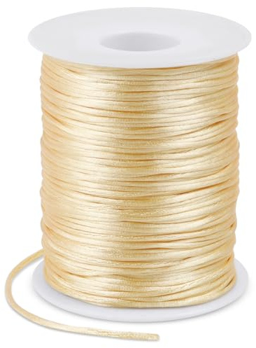LEREATI Filo Nylon per Braccialetti 1.5mm x 100m Cordoncino Natalizio Cordone di Raso, Cordino per Borse Uncinetto, la Creazione di Gioielli, Fai da Te, Collane, Perline (Beige)