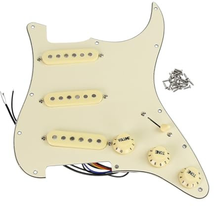 FLEOR Alnico V SSS 3-lagig Vorverdrahtet Geladen Schlagbrett Scratchplate Rückplatte mit Gestaffelte Pickups Kit für ST E-Gitarren Ersatzteile Creme 3-lagig