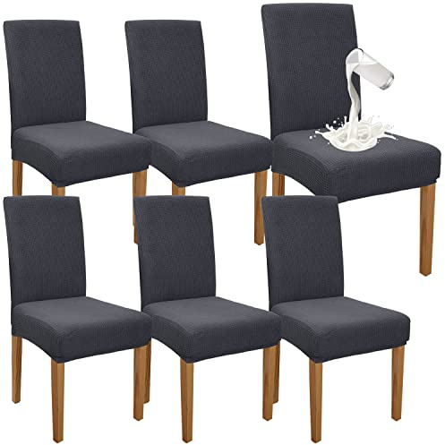 Granbest Premium Wasserdicht Esszimmerstuhl Abdeckungen Satz Von 6, Elastische Hohe Zurück Stuhlhussen Slipcover Für Esszimmer, Abnehmbaren Stuhl Schutz Für Küche, Party, Hotel (6er Set, Grau)