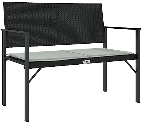 vidaXL Banco de Jardín de 2 Plazas con Cojín, Banqueta Exterior con Resplado, Banco de Parque, Mueble de Patio, Estilo Moderno, Ratán Sintético Negro