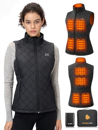 Sevdiea Chaleco Calefactable Mujer con Powerbank de 16000mAh 7.4V, Chaleco Térmico Eléctrico Ligero para Mujer, Perfecto para Esquí, Motociclismo y Actividades al Aire Libre-XL