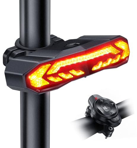 EQIIO Smart Bike Tail Light with Turn Signals and Brake Light, Rechargeable Bike Alarm Anti Theft with Remote, Bicycle Horn & Bike Turn Signals for Bicycle/Scooter/Ebike Auto On/Off, IP65 Waterproof