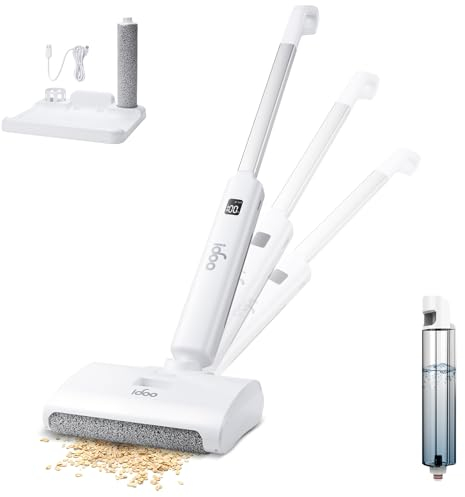 iDOO Hartbodenreiniger, Elektrischer Bodenwischer, Kabelloser Wischmopp mit 2 rotierenden Mikrofaserwalzen, Selbstreinigung & LED-Anzeige, Ideal zum Reinigen aller Arten von Flüssigen Flecken
