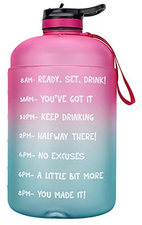 Sport Water Bottles 2.2L/3.78L 1 Gallon Water Bottle with Time Markings Filter Net Fruit Infuse Motivational Ofitness Sports Drink Jug/Red-Green/3.78L