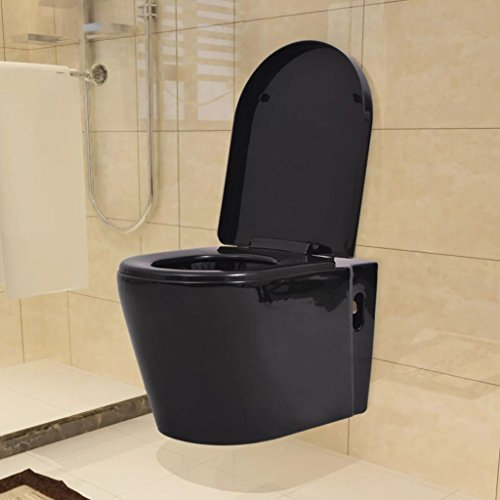 Brokky WC Sospeso in Ceramica Nera-Sanitari in Ceramica filomuro Opaco Vaso Rimless Bidet Sedile Soft-Close Chiusura rallentata MOD