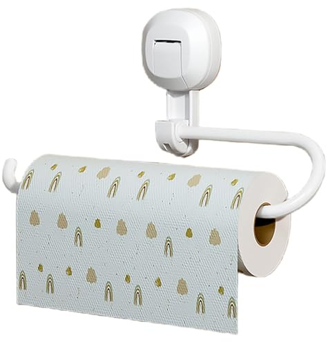 Küchenrollenhalter Ohne Bohren, Starker Saugnapf küchenrollenhalter Wand, Kunststoff Küchenrollenhalter, für Küche und Badezi (Weiß)