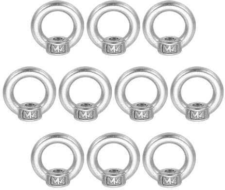 sourcing map M4 Lifting Eye Nut, 304 Stainless Steel Ring Shape Female Thread Nuts Fastener for Engineering Port Marine Fixing Silver, Pack of 10
