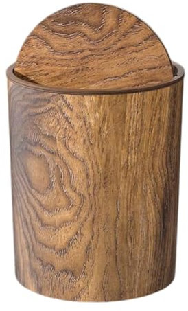 Milageto Poubelle imitation bois, poubelle, corbeille à déchets, poubelle ronde créative, poubelle pour cuisine, chambre à coucher, bureau, L