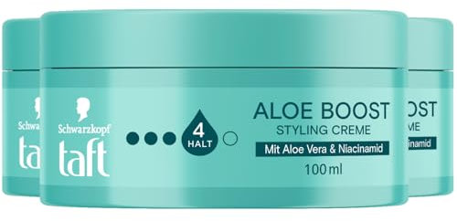 TAFT Crème coiffante à l'aloe boost niveau 4 (3 x 100 ml), cire capillaire douce et nourrissante avec complexe d'aloe vera et niacinamide, cire coiffante pour un look naturel et une tenue longue durée