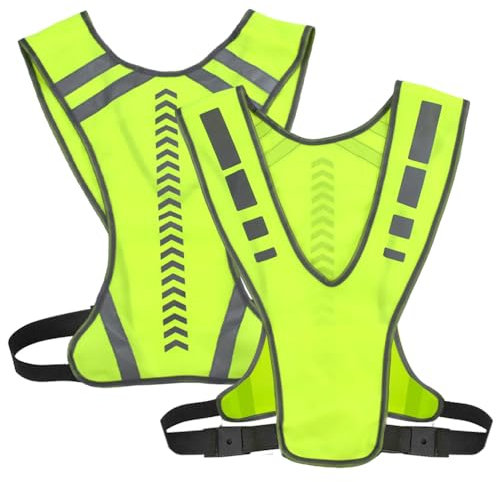UHETLET 2 Pz Gilet Riflettente Alta visibilità EN ISO 20471 Giubbotto Catarifrangente Giubbotto Fluorescente Sicurezza Gilet Riflettente Regolabile Gilet Sicurezza Riflettente per Corsa Ciclismo