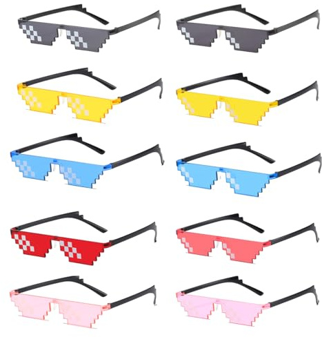 Fhioevt 10 Piezas Gafas de Fiesta Pixeladas Gafas Fiesta Divertidas Mosaico Gafas de Sol Píxel Gafas de Mosaico de Píxeles Diseño Gafas Thug Life para Adulto Niños Fiestas de vacaciones (5 Colores)