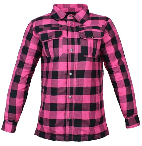Motorradhemden Biker Hemdjacke Wasserdicht & Winddicht Motorrad Kariertes Hemd mit Protektoren Jacke Flanell Lumber Aramid (DE/NL/SE/PL, Alphanumerisch, L, Regular, Regular, Rosa)